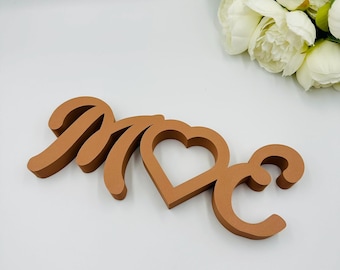Couple initials sign with heart Freestanding sign for Valentines day gift idea couple Heart initials sign Gift for him bedroom shelf decor
