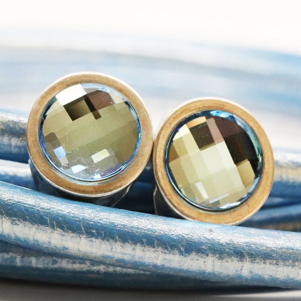 Aquamarine Swarovski Crystal Slider for Leather Cord - Silver Plated Zamak