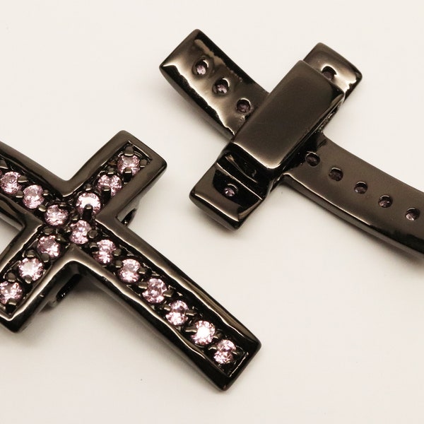 Pave Cross Slider for Flat Leather - Black Ruthenium with Light Rose Cubic Zirconia