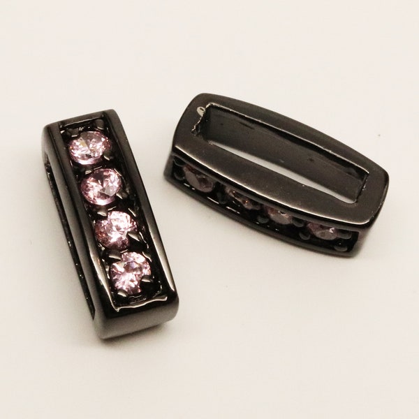 Pave Crystal Slider for Flat Leather - Black Ruthenium with Light Rose Cubic Zirconia