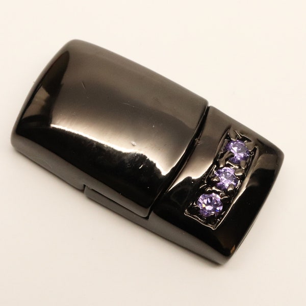 Pave Magnetic Clasp for Flat Leather - Black Ruthenium with Purple Cubic Zirconia