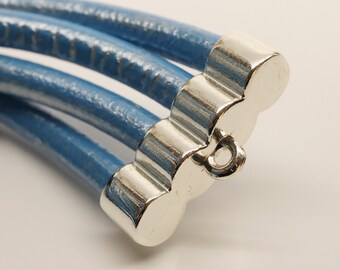 Paar 4-strängige Endkappen für 5.5mm Lederband - Versilbertes Zinn - Kleben