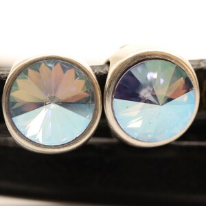 Crystal Metallic Blue Swarovski Crystal Slider for Double Stranded Round Leather Bracelets - Silver Plated Zamak