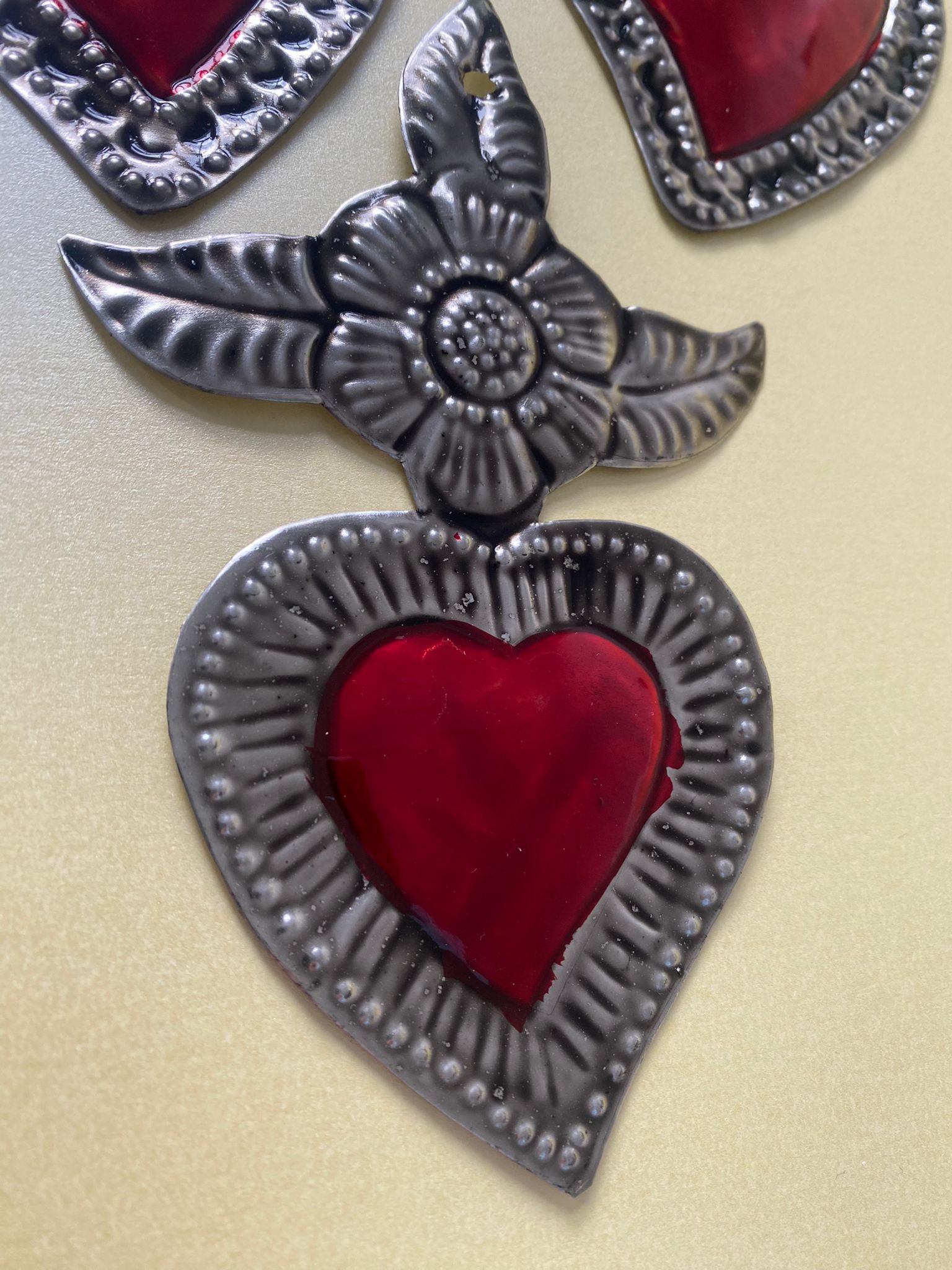 Large Mexican Tin Heart Milagros Vintage Folk Art Sacred Etsy