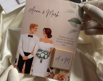 Gastgeschenke zur Hochzeit für Gäste, Dankeskarten mit Schokolade, Gastgeschenke für die Verlobung, Junggesellinnenabschied, Tischkarte, Einladung, Tischkarte, Karte