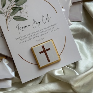 Chocolate de recuerdo de bautizo con tarjeta de agradecimiento, regalo de bautizo para tus invitados, regalos de bautizo de bebé, invitaciones de bautizo, tarjeta de bautizo, bautizo