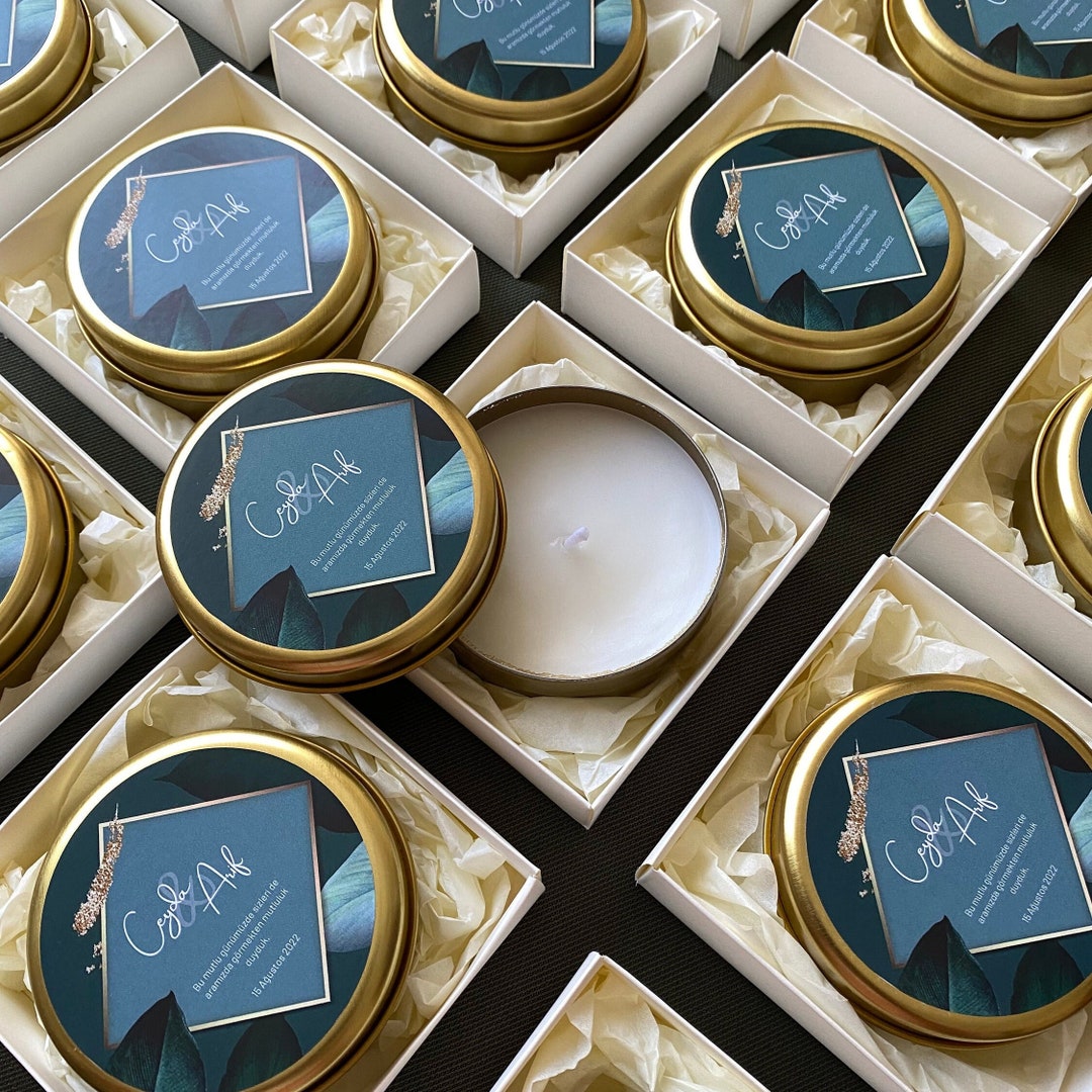 Wedding Favor for Guests, Candle in Gold Metal Box, Bridal Shower ...