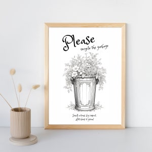 Eco Friendly Recycle Sign for Short Rental Homes, Wall Decor with Recycling Bin Image, Vacation Rental House Rules, Printable