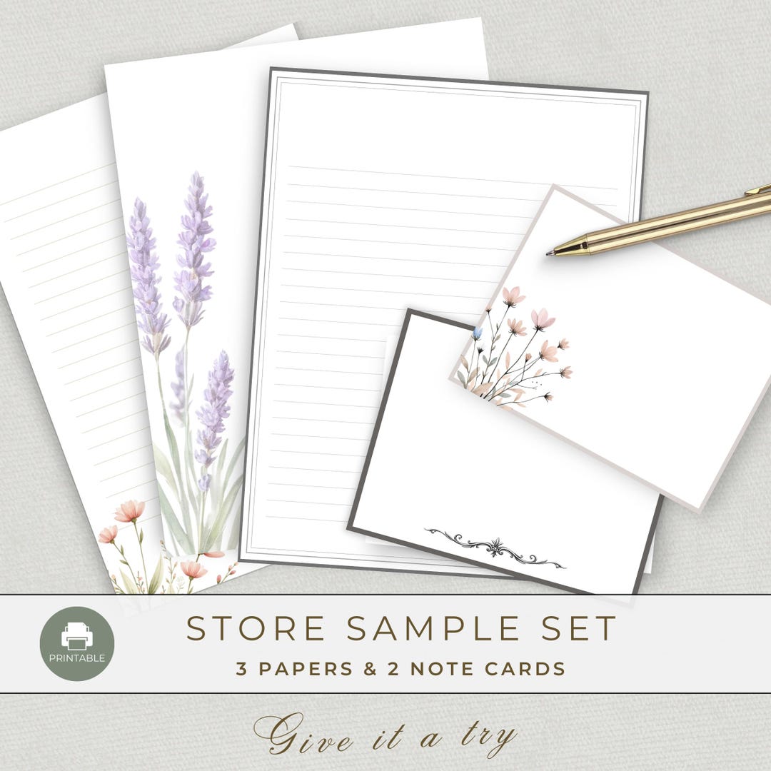 Printable Stationery Sample Set – Digital Papers & Note Cards, Floral ...