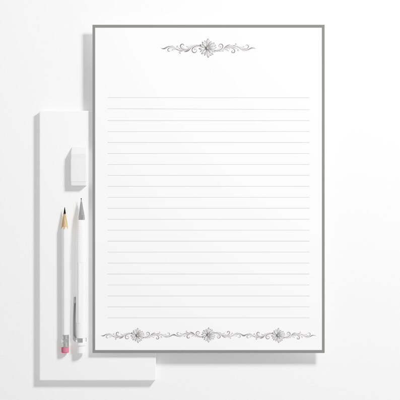 Filligree Writing Vintage Filigree Printable Writing Paper, Lined and Unlined Letter ...