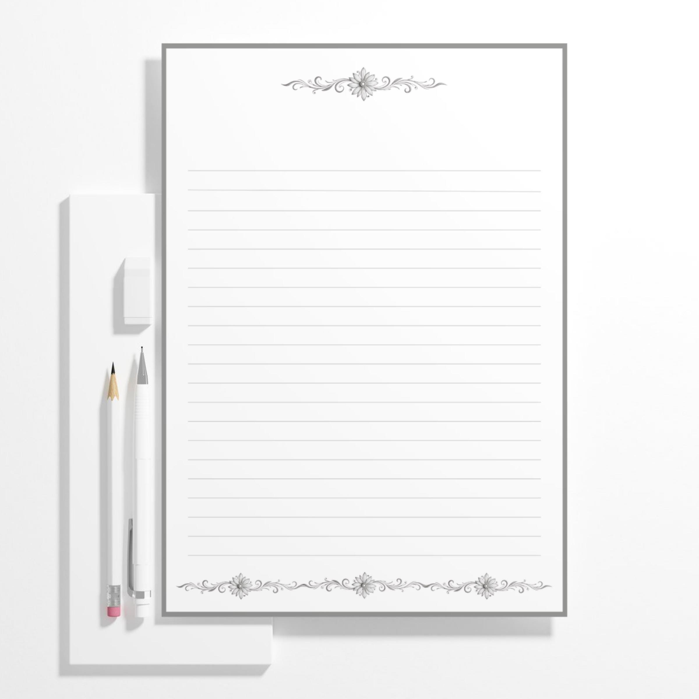 Script Writing With Filigree Vintage Filigree Printable Writing Paper, Lined and Unlined Letter ...
