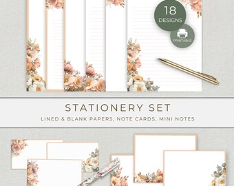 Autumn Terracotta Stationery Bundle, Printable Writing Paper, Note Cards and Mini Cards, Fall Letter Writing Set