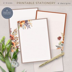 Set di cancelleria autunnale, lettere autunnali stampabili, carta a righe per posta ordinaria, decorazioni in terracotta, download immediato, amico di penna
