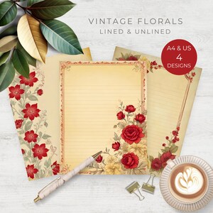 Set di cancelleria vintage con fiori, carte stampabili, kit per amici di penna, set per scrivere lettere con posta ordinaria, scrittura decorativa