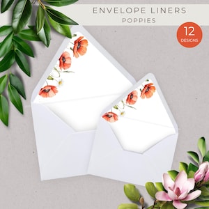 Poppy Flower Envelope Liners, Instant Download, Printable Stationery Supply, Wedding Invitation Decor, Customize Envelopes