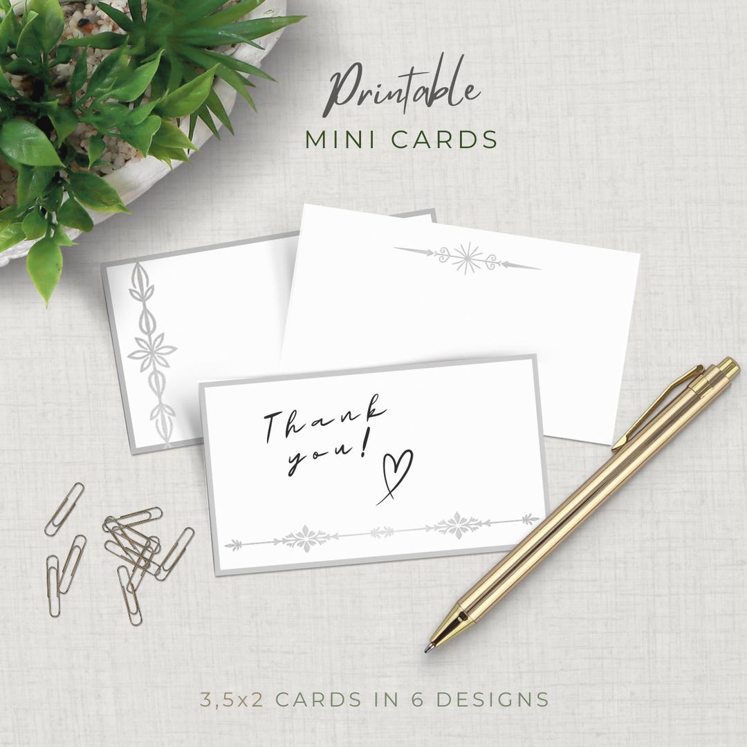 Mini Note Cards Printable, Filigree Border Stationery, Thank You Card ...