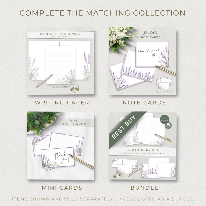 Lavender Floral Stationery Bundle, Printable Writing Paper, Note Cards ...