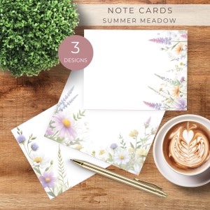 Conjunto de cartões para impressão, cartões de última hora, conjunto de papelaria Summer Meadow, tamanho carta dos EUA para todas as ocasiões, download instantâneo
