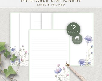 Cornflower Printable Writing Paper, Lined and Unlined Letter Writing Set for Snail Mail, Pen Pal Notes and Journaling