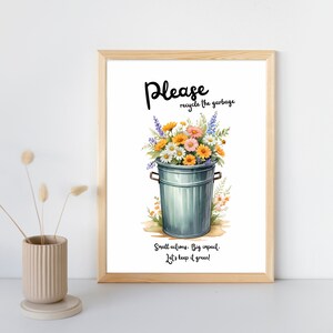 Eco Friendly House Rules Printable, Colorful Recycling Sign, Wall Decor, Trash Recycling Bin Image, Vintage Graphic