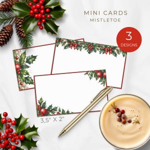 Mistletoe Mini Cards Instant Download, Printable Holiday Tags, Thank You Card, Party Favour Tags, Christmas Flowers