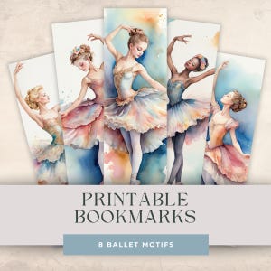 Watercolor Ballerina Bookmark Printable, Instant Download, Book Lover Gift, Ballet Dancer Page Holder, Dancing Queen