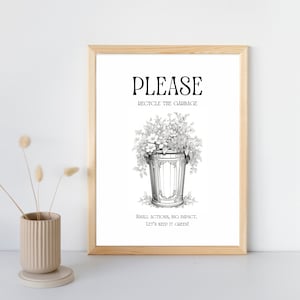Recycle Sign for Short Rental Homes, Wall Decor with Recycling Bin Image, Eco Friendly Guest Info, Vacation Rental House Rules