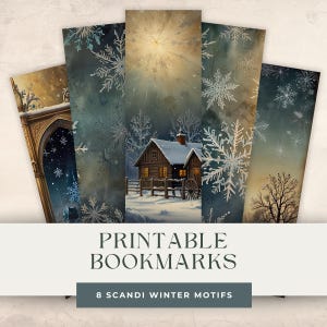 Segnalibri stampabili con paesaggio invernale, set di segnalibri con download digitale, un must per gli amanti dei libri, paesaggio freddo e suggestivo scandinavo