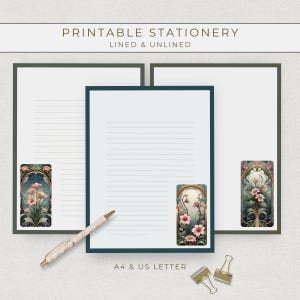 Decorative Paper Stationery, Art Nouveau Writing Paper Set, Pen Pal Supplies, Printable A4 Paper, Happy Mail Snail Mail