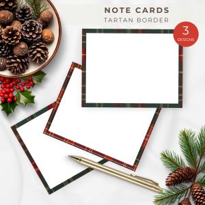 Tartan Border Note Karte Set, sofortiger Download, alle Anlässe Karten, Last-Minute Weihnachtskarte, leere Karten
