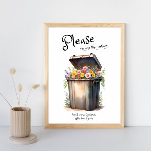 Colorful Recycle Sign for Eco Friendly Rental Homes, Printable House Rules, Wall Decor with Recycling Bin Image, Vacation