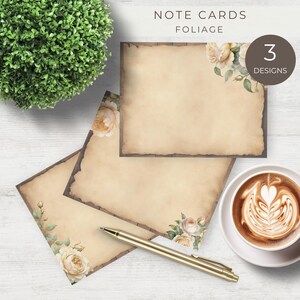 Cartões de nota em branco para impressão de rosas vintage, download instantâneo, cartões de agradecimento por correio tradicional, notas de última hora, notas para todas as ocasiões