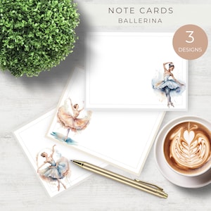 Aquarell Ballerina Grußkarten, druckbares Briefpapier-Set, Dankeskarten, Last-Minute-Kartenpaket, Karten für jeden Anlass