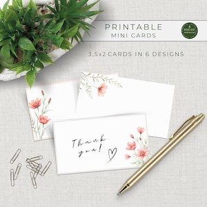 Mini-anteckningskort för flera ändamål, utskrivbara brevpapper, blomrabatter, tackkort, utskrivbara kort, presentetiketter, direktnedladdning