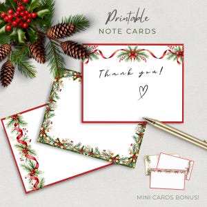 Christmas Garland Note Cards, Printable Season Notes, Last Minute Card, Instant Download, Blank Note Cards, All Occasion Card