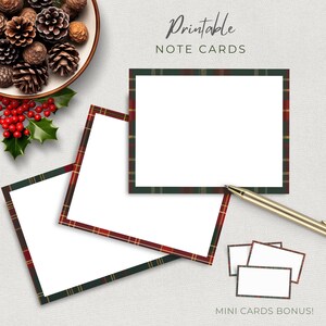 Tarjetas imprimibles con borde de tartán, descarga instantánea, para cualquier ocasión, tarjeta navideña de último minuto, tarjetas en blanco