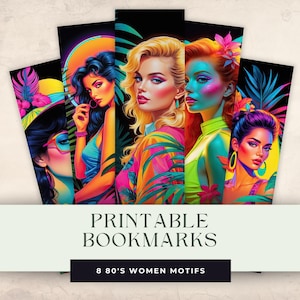 Marque-pages imprimables couleurs néon des années 1980, téléchargement immédiat, cadeau pour amoureux des livres, design rétro, téléchargement numérique, cadeau pour les lecteurs