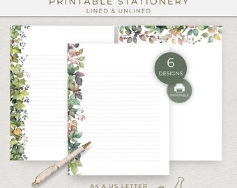 Juego de cartas imprimibles con motivos de enredaderas, kit de papel botánico, páginas rayadas y sin rayar, tamaño A4 y Carta estadounidense, descarga instantánea, regalo para amigos por correspondencia.