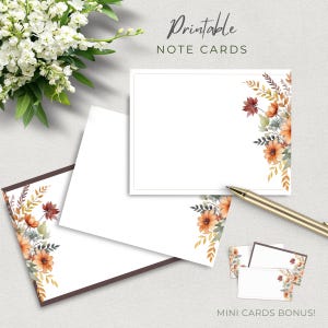 Autumn Terracotta Floral Printable Card Pack, blank inside, DIY stationery, warm palette, snail mail set, gift enclosure cards
