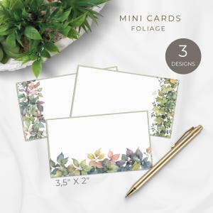 Jeu de mini-cartes bordure feuillage, cartes de correspondance imprimables, téléchargement immédiat, étiquettes volantes, cartes de remerciement, décorations de feuilles vertes