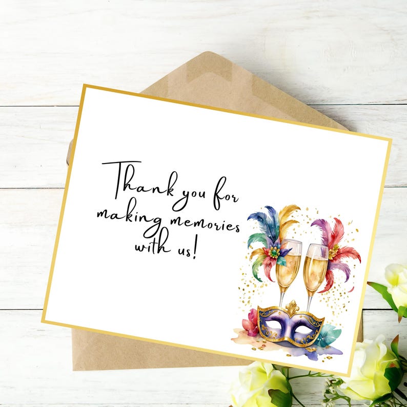 Masquerade Ball Blank Note Cards, Elegant Printable Set for Party ...