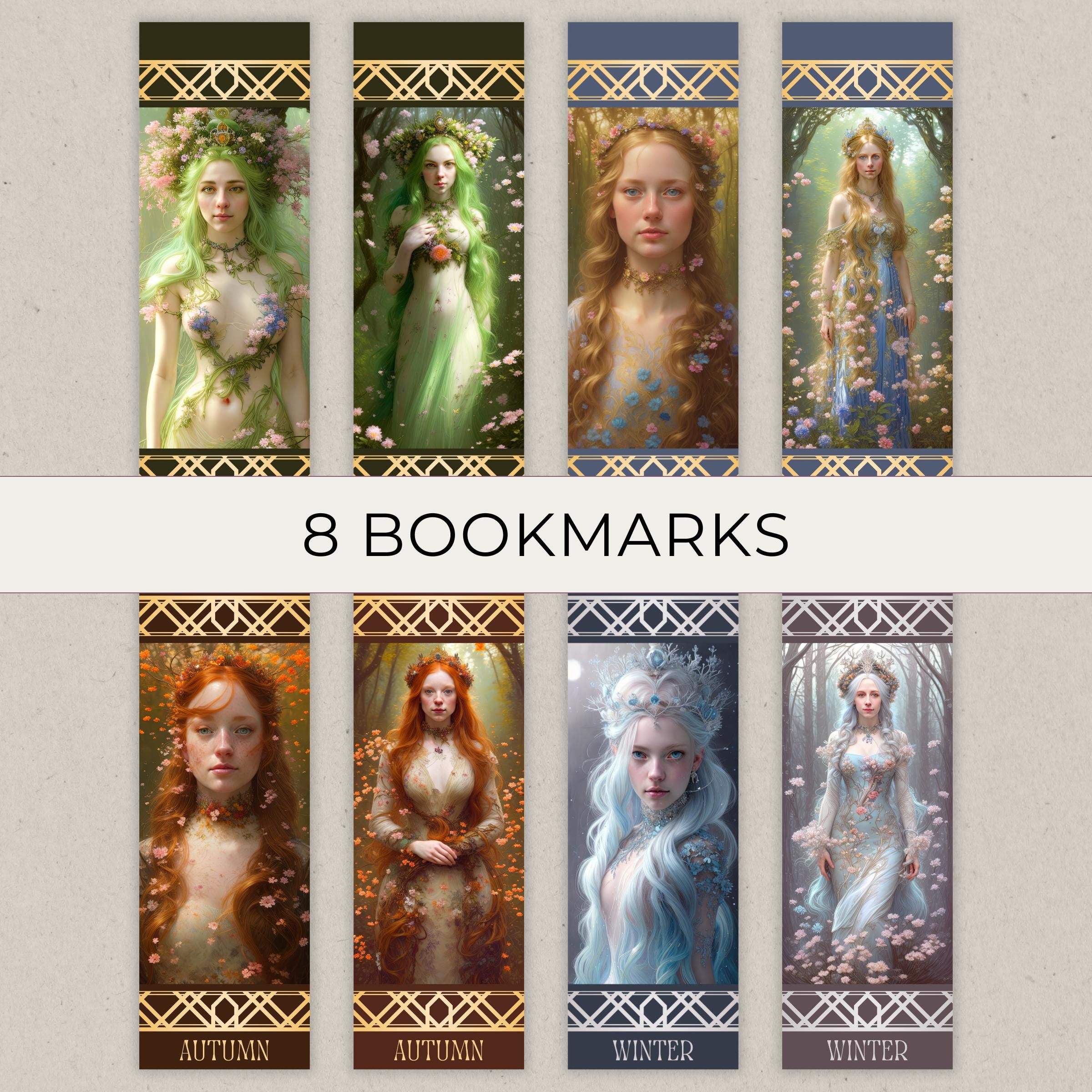 Four Seasons Bookmarks Printable Set, Ladies of the Seasons, Book Lover ...