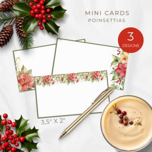 Christmas Flower Mini Note Cards, Printable Stationery, Instant Download, Xmas Mini Cards, Holiday Gift Tag, Thank You Note