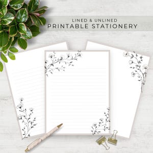 Papel de carta com pautas florais, papelaria para impressão, download instantâneo, papel para caneta, conjunto para escrever cartas, papéis para diário