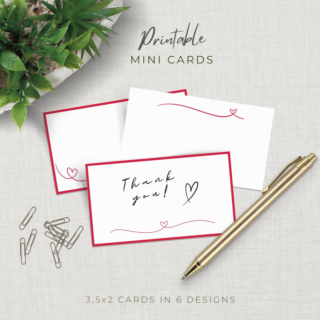 Red Heart Note Card Red Heart Mini Note Cards, Printable Cards, Blank Card, Digital ...