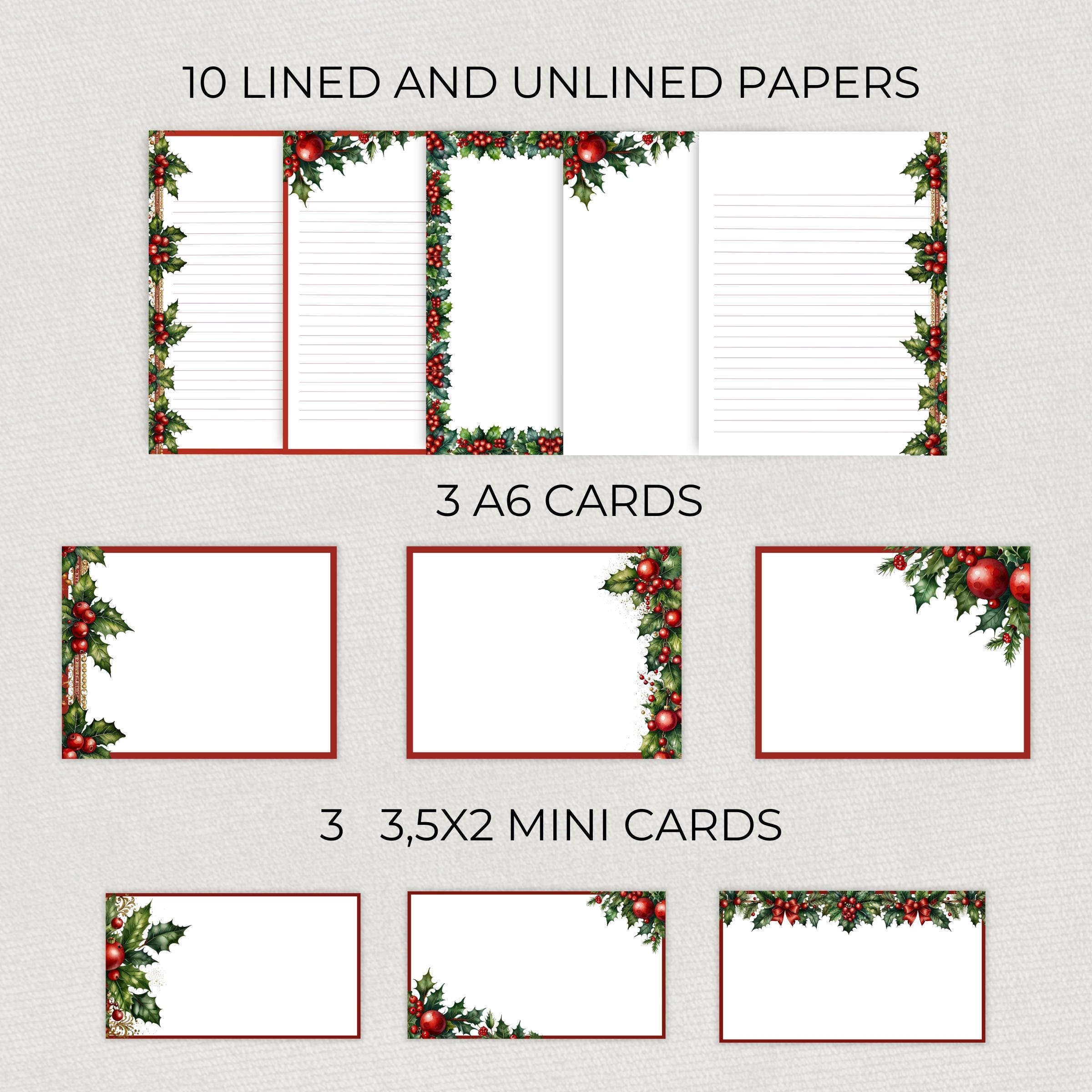 Mistletoe Stationery Bundle, Printable Writing Paper, Note Cards and ...