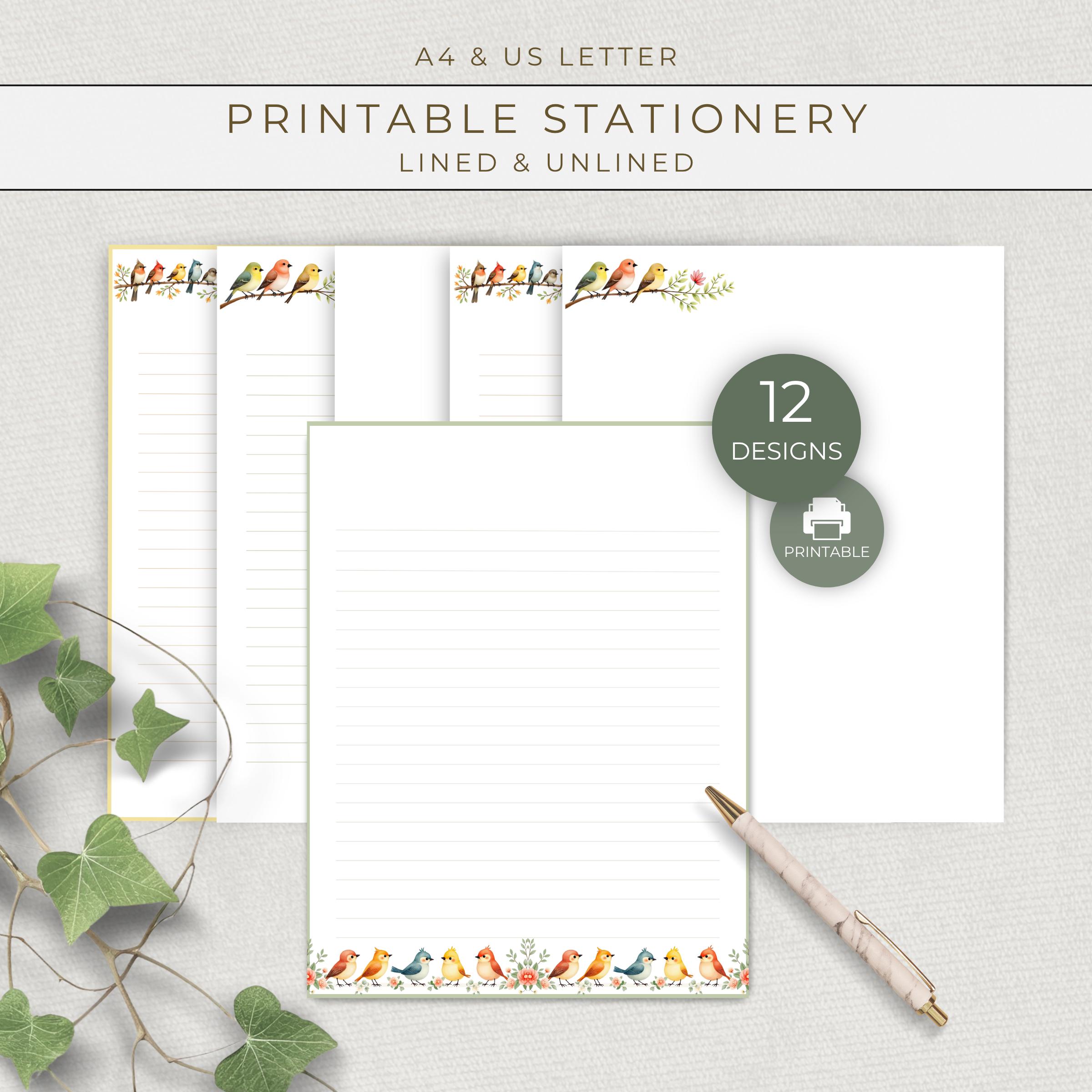 Bird-themed Printable Letter Paper Set, Colorful Border Stationery ...