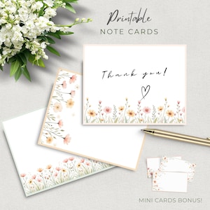 花のボーダーのメッセージカード、印刷可能なサンキューカード、カタツムリの郵便用便箋、オレンジ色の花、情報を追加、すぐにダウンロード