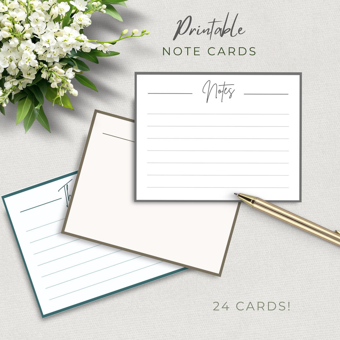 Printable Note Cards, Multi Color Option, Blank Notecards, Thank You ...