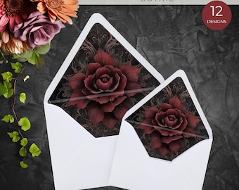 Dark Floral Envelope Liners: Gothic Wedding Invitation Supply (Printable PDF Download)